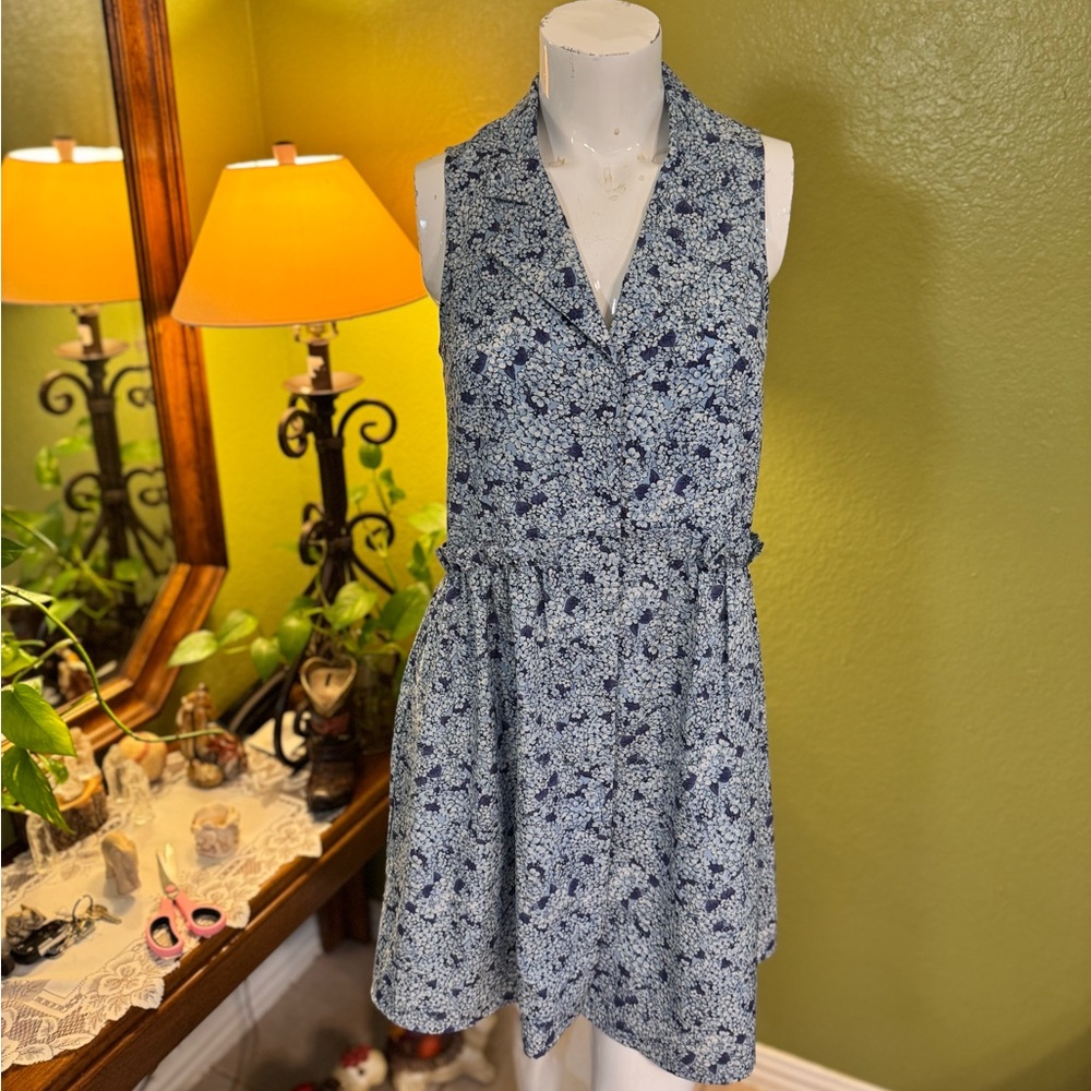 Tuckernuck Blue and White Sleeveless Collared Mini Dress